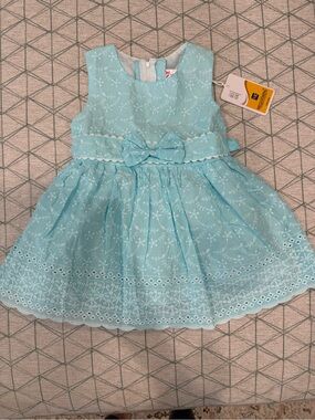 Baby blue girls eyelet cotton dress